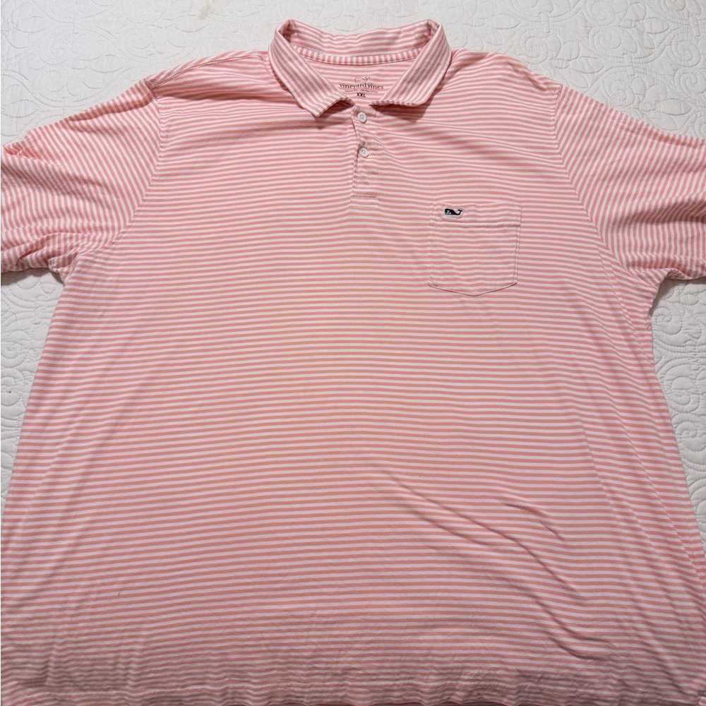 Men's Vineyard Vines Peachy Pink Striped Polo Shirt